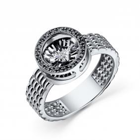 Кольцо из белого золота GRIGORIEV Г01-12-51043-13-00 с бриллиантом и чёрным бриллиантом Г01-12-51043-13-00 фото