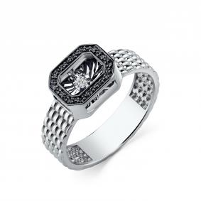Кольцо из белого золота GRIGORIEV Г01-12-51066-13-00 с бриллиантом и чёрным бриллиантом Г01-12-51066-13-00 фото