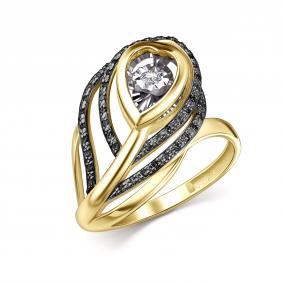 Кольцо из лимонного золота GRIGORIEV Г01-13-51131-13-00 с бриллиантом и чёрным бриллиантом Г01-13-51131-13-00 фото