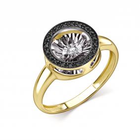 Кольцо из лимонного золота GRIGORIEV Г01-13-5478-13-00 с бриллиантом и чёрным бриллиантом Г01-13-5478-13-00 фото