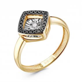 Кольцо из лимонного золота GRIGORIEV Г01-13-5499-13-00 с бриллиантом и чёрным бриллиантом Г01-13-5499-13-00 фото
