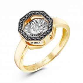 Кольцо из лимонного золота GRIGORIEV Г01-13-5628-13-00 с бриллиантом и чёрным бриллиантом Г01-13-5628-13-00 фото