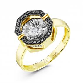 Кольцо из лимонного золота GRIGORIEV Г01-13-5630-13-00 с бриллиантом и чёрным бриллиантом Г01-13-5630-13-00 фото