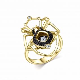 Кольцо из лимонного золота GRIGORIEV с танцующим бриллиантом и чёрным бриллиантом Г01-13-5954-13-00-1 Г01-13-5954-13-00-1 фото