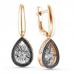 Золотые серьги GRIGORIEV Г02-11-5497-13-00 с бриллиантом и чёрным бриллиантом Г02-11-5497-13-00 фото