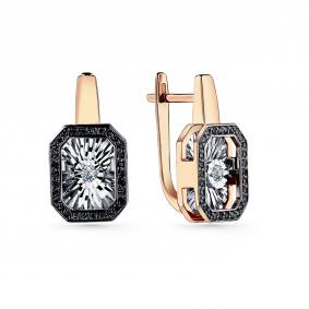Золотые серьги GRIGORIEV Г02-11-5629-13-00 с бриллиантом и чёрным бриллиантом Г02-11-5629-13-00 фото