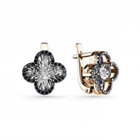 Золотые серьги GRIGORIEV Г02-11-5675-13-00-1 с бриллиантом и чёрным бриллиантом Г02-11-5675-13-00-1 фото