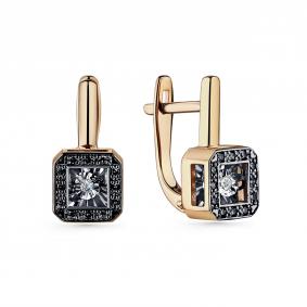 Золотые серьги GRIGORIEV Г02-11-5903-13-00 с бриллиантом и чёрным бриллиантом Г02-11-5903-13-00 фото
