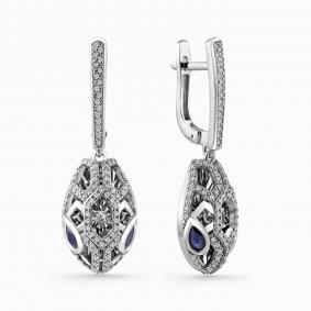 Серьги из белого золота GRIGORIEV Г02-12-51041-31-02-1 с бриллиантом и сапфиром Г02-12-51041-31-02-1 фото