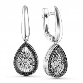 Серьги из белого золота GRIGORIEV Г02-12-5497-13-00 с бриллиантом и чёрным бриллиантом Г02-12-5497-13-00 фото
