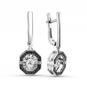 Серьги из белого золота GRIGORIEV Г02-12-5630-13-00-1 с бриллиантом и чёрным бриллиантом Г02-12-5630-13-00-1 фото