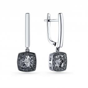 Серьги из белого золота GRIGORIEV Г02-12-5894-13-00-1 с бриллиантом и чёрным бриллиантом Г02-12-5894-13-00-1 фото
