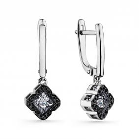Серьги из белого золота GRIGORIEV Г02-12-5904-13-00-1 с бриллиантом и чёрным бриллиантом Г02-12-5904-13-00-1 фото