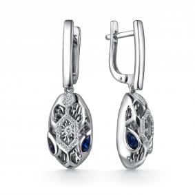 Серьги из белого золота GRIGORIEV Г02-12-5942-31-02-1 с бриллиантом и сапфиром Г02-12-5942-31-02-1 фото