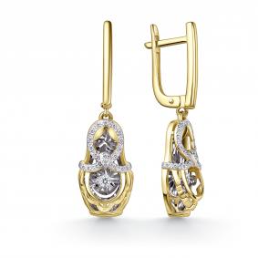 Серьги из лимонного золота GRIGORIEV Г02-13-51135-31-00-1 с бриллиантом Г02-13-51135-31-00-1 фото