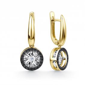 Серьги из лимонного золота GRIGORIEV Г02-13-5478-13-00 с бриллиантом и чёрным бриллиантом Г02-13-5478-13-00 фото