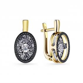 Серьги из лимонного золота GRIGORIEV Г02-13-5498-13-00-1 с бриллиантом и чёрным бриллиантом Г02-13-5498-13-00-1 фото