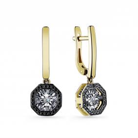Серьги из лимонного золота GRIGORIEV Г02-13-5628-13-00-1 с бриллиантом и чёрным бриллиантом Г02-13-5628-13-00-1 фото