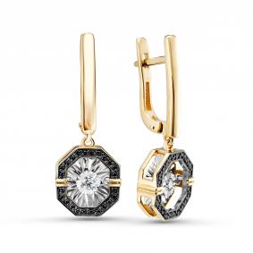 Серьги из лимонного золота GRIGORIEV Г02-13-5630-13-00-1 с бриллиантом и чёрным бриллиантом Г02-13-5630-13-00-1 фото