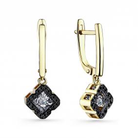Серьги из лимонного золота GRIGORIEV Г02-13-5904-13-00-1 с бриллиантом и чёрным бриллиантом Г02-13-5904-13-00-1 фото