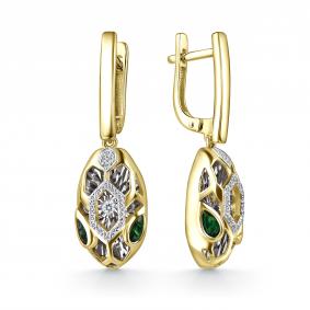 Серьги из лимонного золота GRIGORIEV Г02-13-5942-31-01-1 с бриллиантом и изумрудом Г02-13-5942-31-01-1 фото