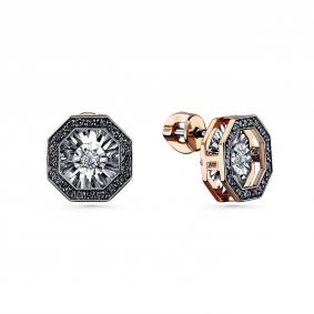 Золотые серьги GRIGORIEV Г12-11-5628-13-00 с бриллиантом и чёрным бриллиантом Г12-11-5628-13-00 фото