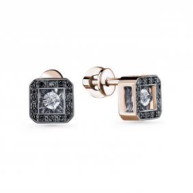 Золотые серьги GRIGORIEV Г12-11-5903-13-00 с бриллиантом и чёрным бриллиантом Г12-11-5903-13-00 фото