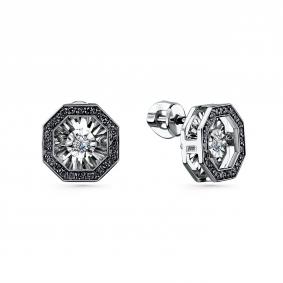 Серьги из белого золота GRIGORIEV Г12-12-5628-13-00 с бриллиантом и чёрным бриллиантом Г12-12-5628-13-00 фото