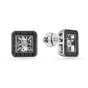 Серьги из белого золота GRIGORIEV Г12-12-5890-13-00 с бриллиантом и чёрным бриллиантом Г12-12-5890-13-00 фото