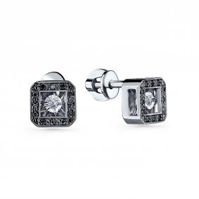 Серьги из белого золота GRIGORIEV Г12-12-5903-13-00 с бриллиантом и чёрным бриллиантом Г12-12-5903-13-00 фото