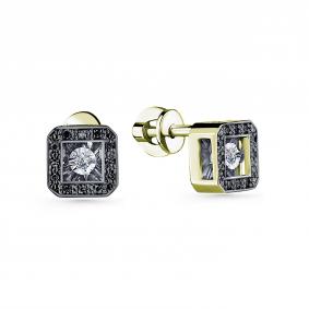 Серьги из лимонного золота GRIGORIEV Г12-13-5903-13-00 с бриллиантом и чёрным бриллиантом Г12-13-5903-13-00 фото