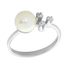 Серебряное кольцо Жемчужное подворье Ж1032р с фианитом и жемчугом Ж1032р фото