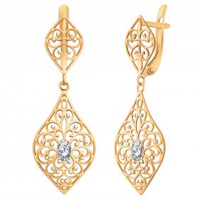 Серьги из золочёного серебра Atoll ЗС21185з-925 с фианитом ЗС21185з-925 фото