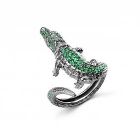 Серебряное кольцо Дар К-2475чр133 с изумрудом и кварцем К-2475чр133 фото