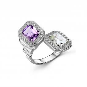 Серебряное кольцо Дар К-2485рс4011200 с фианитом, аметистом и празиолитом К-2485рс4011200 фото