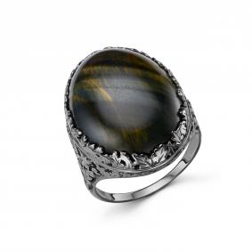 Серебряное кольцо Дар с соколиным глазом К-3036чрс4175 К-3036чрс4175 фото