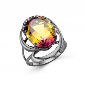 Серебряное кольцо Дар К-3368чрс42611151 с сапфиром и аметрином К-3368чрс42611151 фото