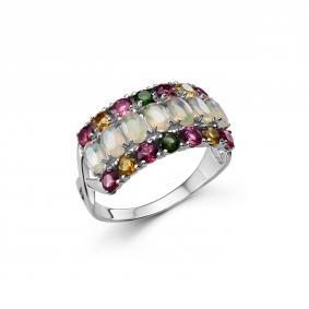 Серебряное кольцо Дар К-3750рс1170428 с опалом и турмалином К-3750рс1170428 фото