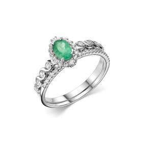 Серебряное кольцо Дар К-3831рс113300 с фианитом и изумрудом К-3831рс113300 фото