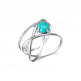 Серебряное кольцо Дар К-3896рк43800 с фианитом и бирюзой К-3896рк43800 фото