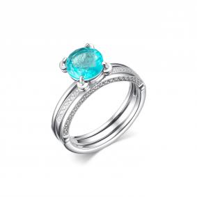 Серебряное кольцо Дар К-3911рс413500 с фианитом, кварцем, горным хрусталём, турмалином и Параиба К-3911рс413500 фото