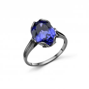 Серебряное кольцо Дар К-3985чрс364 с ситаллом и танзанитом К-3985чрс364 фото