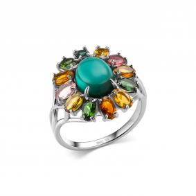 Серебряное кольцо Дар К-3986рк528428 с кварцем и турмалином К-3986рк528428 фото