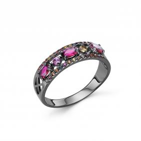 Серебряное кольцо Дар К-3994чрс41011151 с сапфиром и родолитом К-3994чрс41011151 фото
