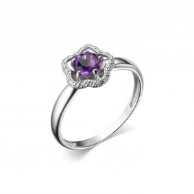 Серебряное кольцо Дар К-4042рс40100 с фианитом и аметистом К-4042рс40100 фото
