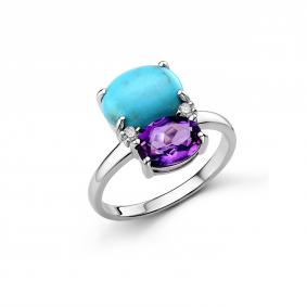Серебряное кольцо Дар К-5039рк43801 с фианитом, аметистом и бирюзой К-5039рк43801 фото