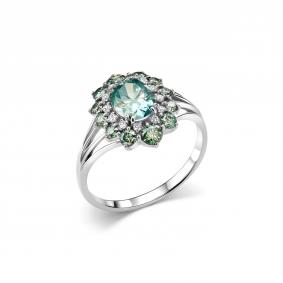 Серебряное кольцо Дар К-5166рс1613900 с Параиба и муассанитом К-5166рс1613900 фото