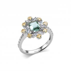 Серебряное кольцо Дар К-5167рс51213627400 с фианитом, кварцем и празиолитом К-5167рс51213627400 фото