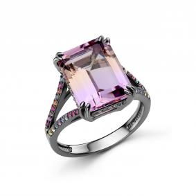 Серебряное кольцо Дар К-5170чрс42611151 с сапфиром и аметрином К-5170чрс42611151 фото