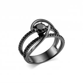Серебряное кольцо Дар К-5189чрс16140216 с фианитом и муассанитом К-5189чрс16140216 фото